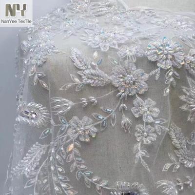 China Luxury Bridal Wedding Beads Nanyee Textile 3D Embroidery Fabric for sale