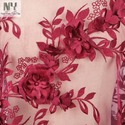 China New Nanyee Fluorescent Textile Fashion Flower Applique Tulle Fabric for sale