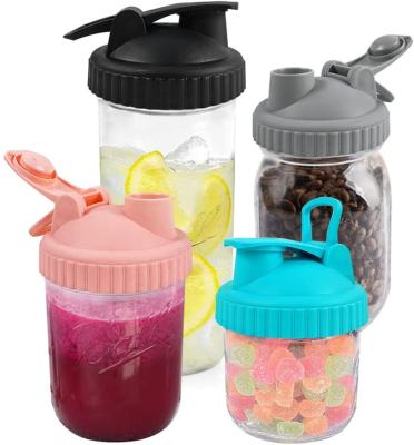 China Non Spill Reusable Plastic Wide Mouth Leak Proof Wholesale Canning Mason Jar Drink Vacuum Sealer Pouring Flip Lids For Drinking for sale