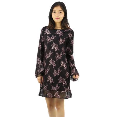 China Anti-Static Long Sleeve Print Lace Round Neck Ladies Branded Autumn Women Dress for sale