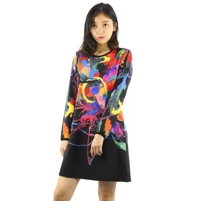 China Anti-Static Good Quality Digital Printing Ladies Long Sleeve Winter Worsted Casual Dress for sale