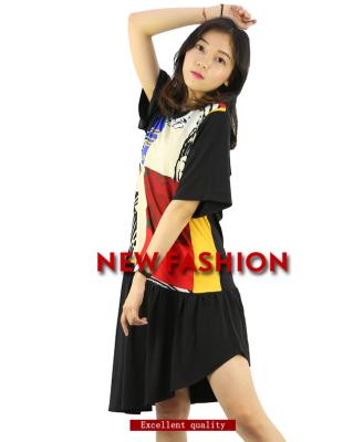 China 2021 Summer Anti-Static Hot Sale Fashion Casual Printed Ladies Short Sheath Mid Length Dress for sale