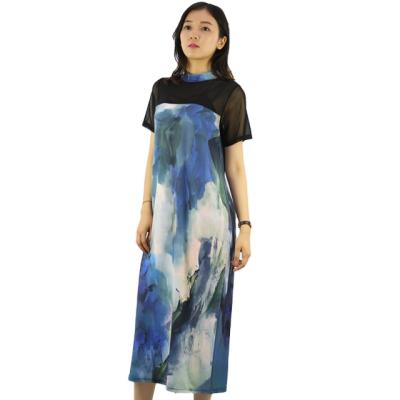 China 2020 Hot Selling New Retro Chinese Style Ink Anti-static Chiffon Women's Long Casual Dress for sale