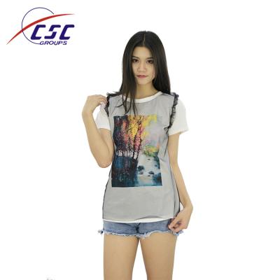 China OEM Summer Anti-Wrinkle Woman Ladies Digital Top Slim Fit Mesh Short Sleeve Print T-shirt for sale