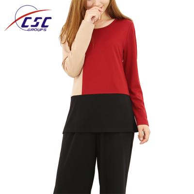 China 2021 Autumn High Quality Casual Mixed Color Anti-Shrink Ladies Patchwork Spring And Sleeve Tops Long for sale