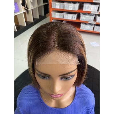 China 12a Piano Color Natural Closure Headwear Transparent Lace Bob Human Hair Wigs Ready To Ship for sale