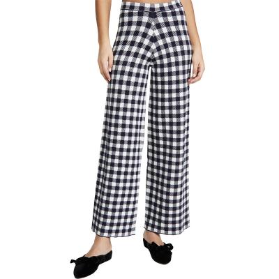 China Breathable Customize Ladies Tartan Check Wide Leg Pants Fashion Plaid Casual Pants for sale