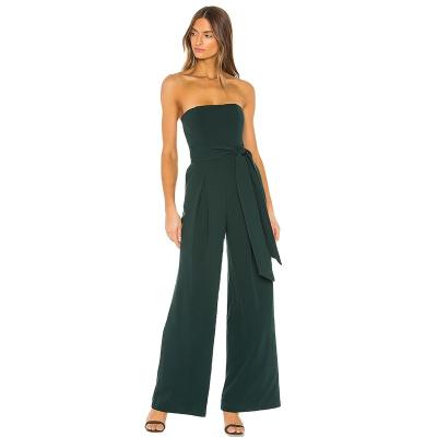 China Custom Spandex/Polyester Womens Jumpsuit Emerald Green Strapless Wide Leg Jumpsuit for sale