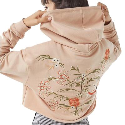 China Anti-Wrinkle Floral Embroidered Relax Fit Tank Top Fleece Cropped Hoodie Sweatshirt for sale