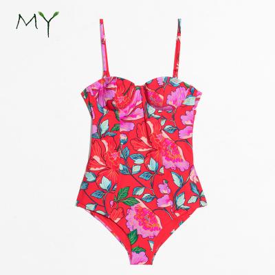 China Breathable Custom Made Women's Floral Print Bustier One Piece Swimwear Swimwear for sale