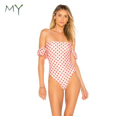 China Breathable Classic Red Polka Dot And Elegant White Off The Shoulder One Piece Swimsuit for sale