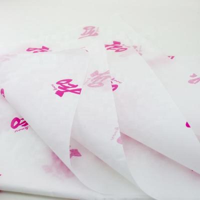 China Moisture-proof Elegant Printed Design Custom Company Logo 17Gsm White Wrapping Tissue Paper With Silver Printed Name for sale