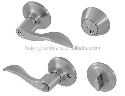 China Front Door Knob Entry Lever Set Front Door Wave Style Lockset and Single Cylinder Deadbolt Combination Set, US15 Satin Nickel Finish for sale