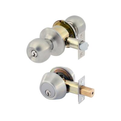 China Flat cylindrical knobset and deadbolt lock 201(304) stainless steel of the same main combination door knob lock for sale