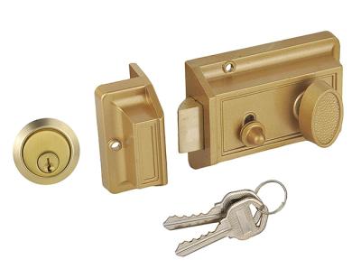 China Home Deadbolt Rim Lock, Antique Brass Latch Night Bolt Locks with Keys for Front Door, Gold Finish for sale