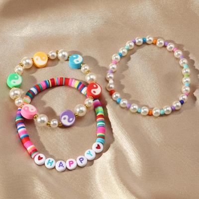 China 2021 Amazon New Design Fashion Jewelry Hot Selling Colorful Polymer Clay Bead Bracelet Set for sale