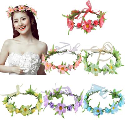 China 6Pcs European and American Style Adjustable Floral Headbands with Elastic Ribbon Flowers Crown Garland Women Girls Teens Headpiece for Party Wedding Beach F for sale