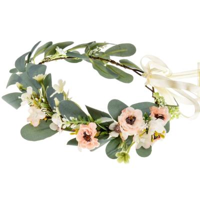 China European and American Eucalyptus Floral Greenery Bridal Headpiece Bridal Women Headpiece Flower Leaf Green Eralove Style Floral Garland For Wedding for sale