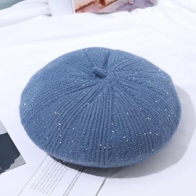 China Hot French Striped Beret Hats Women Fashion Pearl Berets Girls Knitted Beaded Beret Hat for sale