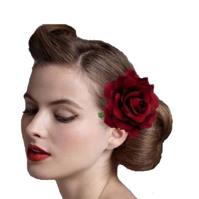 China Fabric Rose Hawaiian Flower Hair Clip Pin Wholesale Popular Wedding Color Hair Flocking For Hair Accessories for sale