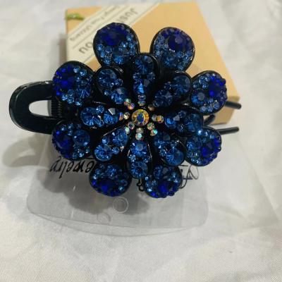 China Stylish Korean Adult Fashion All-go Flower Inset Diamond Web Celebrity Wide Three-toothed Ladies Hairpin for sale