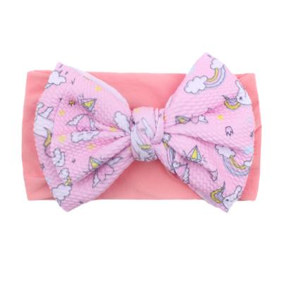 China New European and American style children's European and American style baby Double-layer bow Headscarfbaby hair band nylon printed hair band for sale