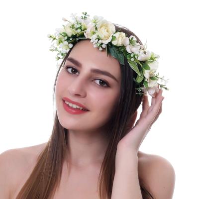 China Floral Garland Party Pink Halo Hair Wreath Vintage Garland Wedding Boho Flower Crown Girls Headpiece Garland Festival for sale