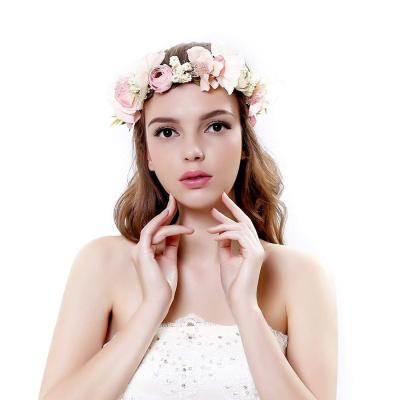 China Handmade Adjustable Floral Crown Garland Flower Halo Elastic Wedding One Size Fits for sale