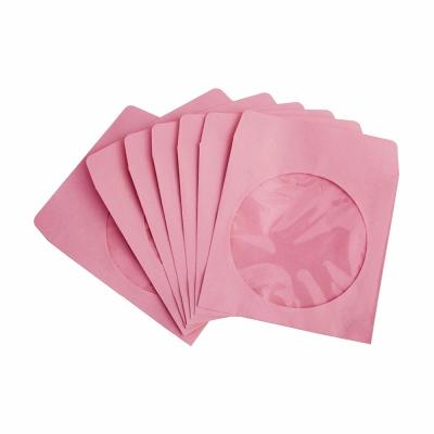 China Premium Thick Pink Paper Gift Envelope DVD CD Sleeves Envelope with Cutout Window and Flap for sale