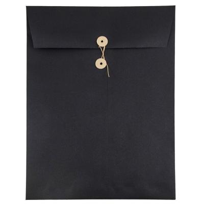 China Gift Envelope 9*12inch Black Button And String Tie Closure Envelope for sale