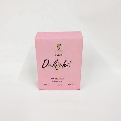 China Recyclable Custom Design Luxury Pink Texture Paper Effect Color Printing Perfume Packaging Box for sale