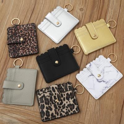 China Custom leopard print leather key chain promotion gift PU student bus ID card key chain bag for sale