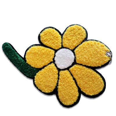 China 3D No Min Custom Iron On Embroidered Yellow Flower Towel Chenille Patches for sale