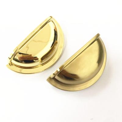 China Modern Traditional Half Moon Brass Gold and Shiny Gold Shaker Cup Pull Kitchen Cabinet Handle 64mm Hole Centers for sale