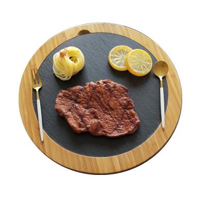 China BAMBOO Bamboo Slate Stone Cheese Beef Board Serving Plate-1