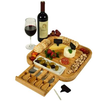 China Viable Bamboo Cutting Board for Cheese and Charcuterie with Ceramic Dish, Knife Set and Cheese Markers for sale