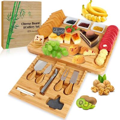 China Sustainable Bamboo Knife Set Cheese and Charcuterie Board Tray and Serving Tray for sale