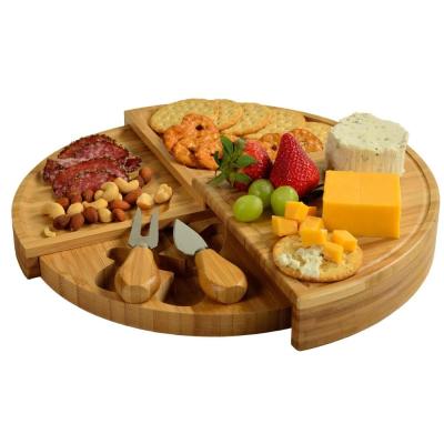 China Disposable Unique Design Bamboo Wooden Board for Cheese and Appetizers with 2 Cheese Knives for sale