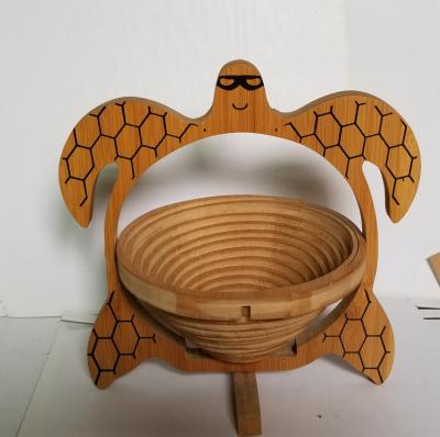 China Sustainable Natural Bamboo Turtle (B) Shape Folding Collapsible Fruit Basket for sale