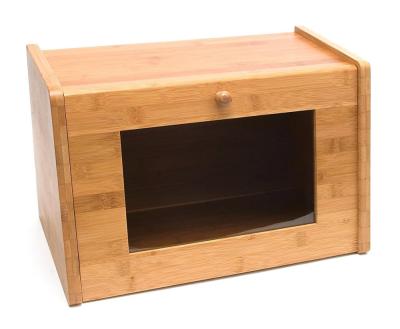 China Sustainable Bamboo Wooden Bread Box With Tempered Glass Window Bread Storage for sale