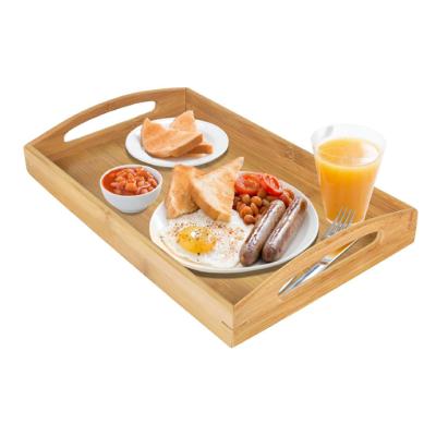 China Eco-Friendly Bamboo Wooden Serving Tray With Handles for Food, Breakfast Tray, Party Tray, Nesting, Kitchen and Dining for sale