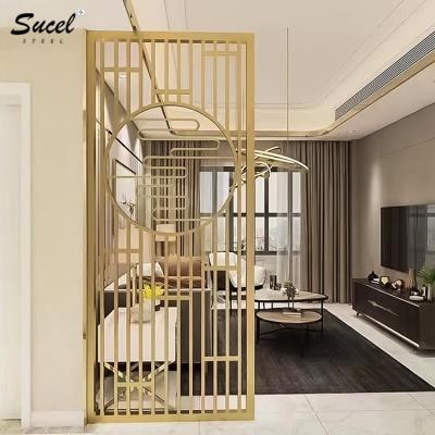 China SUCEL 304 Gold Living Room Durable Screen Divider Stainless Steel Decorative Room Divider for sale