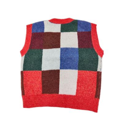 China Hot Sale Anti-Shrink Argyle Sweater Vest Women Plaid Knitted V-Neck Knitwear Tank Top For Girl for sale