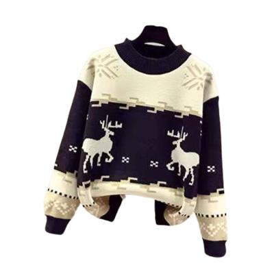 China Anti-Shrink Best Long Sleeve O-Neck Knitted Pullovers Christmas Elk Sweater For Women for sale