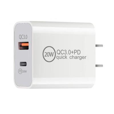 China PD+QC3.0 Dual Port Charger 20W USB C Charger QC 3.0 Wall Charger Fast Charging Cell Phone for sale