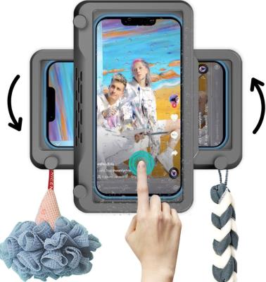 China Waterproof Mobile Shower Phone Holder 360 Touch Screen Distinguishing Upper and Lower Case Adjustable Hands Free Rotatable Wall Mounted Bathroom Anti Fog for sale