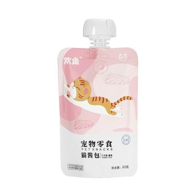 China Cats Pet Snacks OEM Customized Salmon Flavored Cat Food Cat Grain Cat Food Bag 80g Hot Sale Factory Made Cat Snacks Meat Paste big bag wet for sale