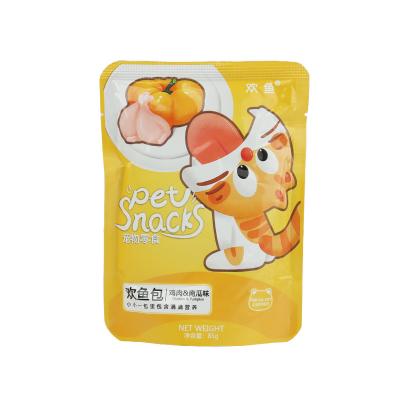 China 2023 Wholesale Delicious Cats Pet Food OEM Cat Snacks 85g Chicken Seasoned Wet Cat Food Canned Cat Bags Factory Sold for sale