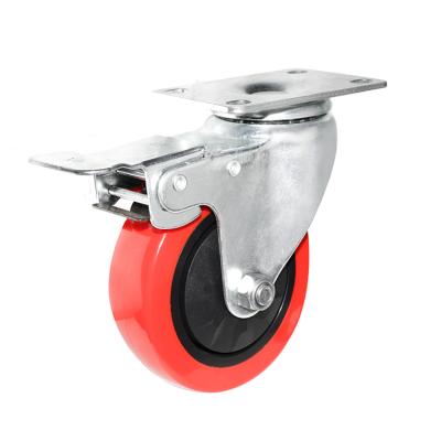 China 4 inch contemporary middle red brake wheel PU caster universal polyurethane caster jdb2 for sale