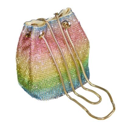 China Design Rhinestone Rainbow Women Shoulder Bag/Messenger Bags Tote Bag New 2021 Shoulder Handbag Diamond Bucket Female Chain Tote Bag for sale